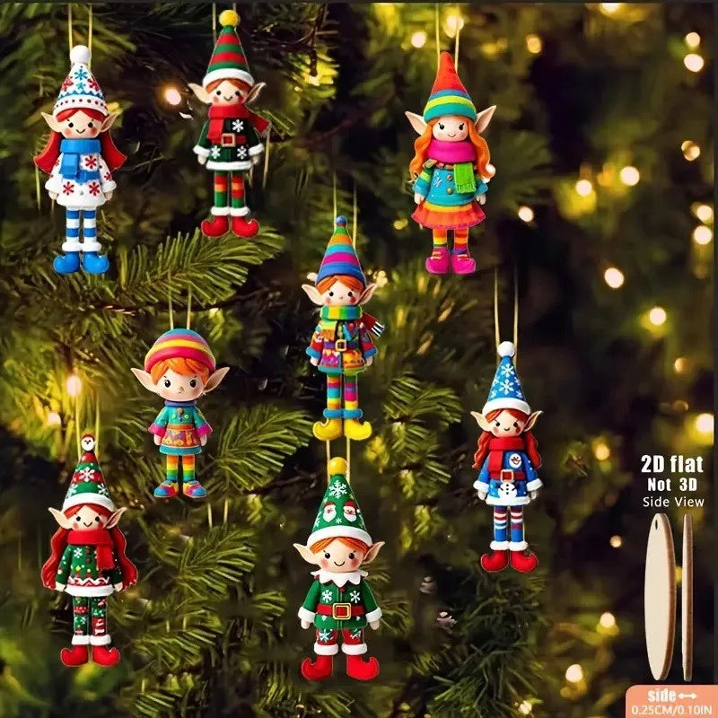 8pcs/set Christmas Wooden Pendants Girl Elf Xmas Tree Hanging Oranment 2026 Noel Navidad Decorations for Home New Year Gifts
