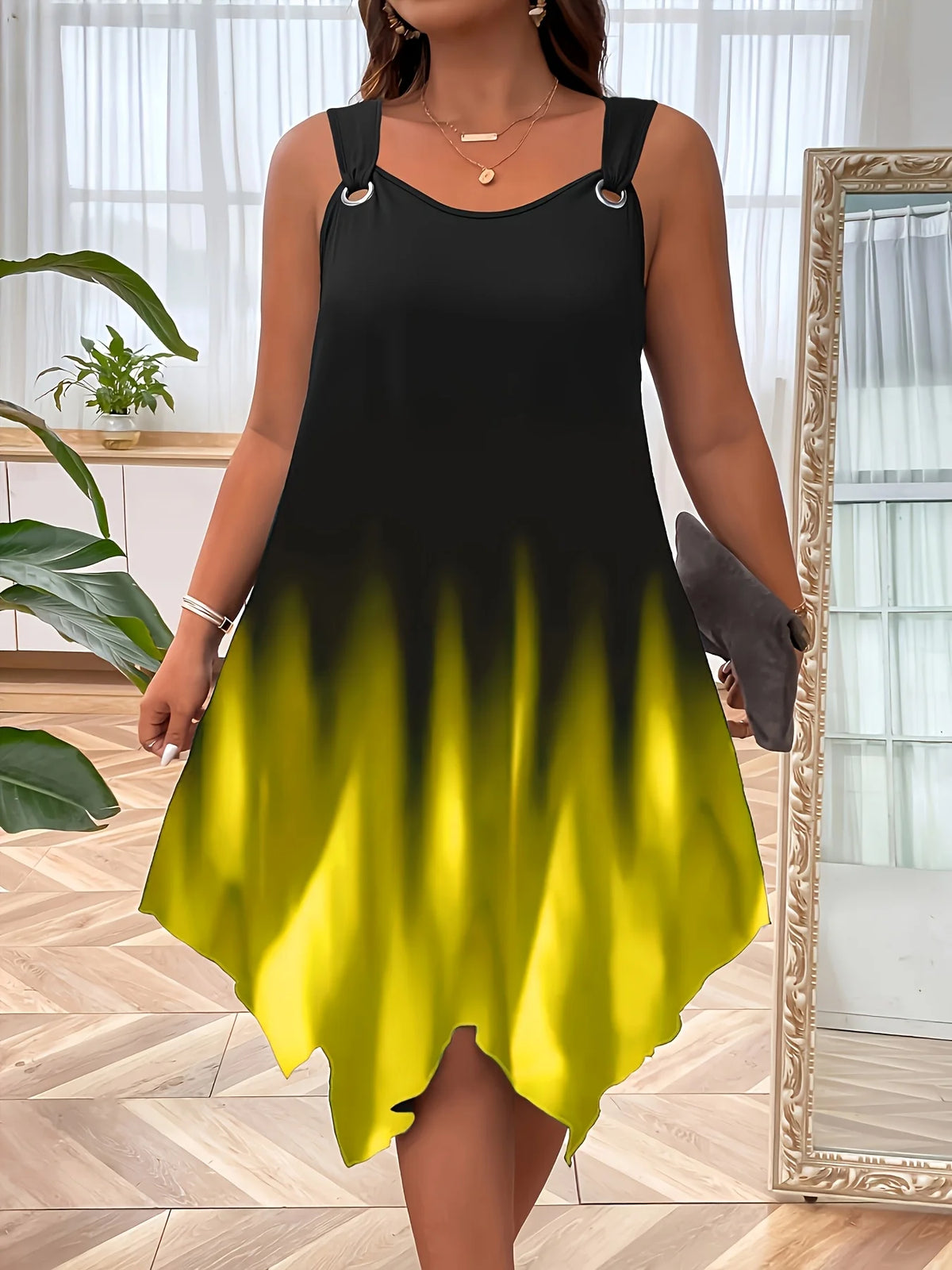 Plus Size Women's Sleeveless Gradient Dress with Asymmetrical Hem Perfect for Evening Elegance