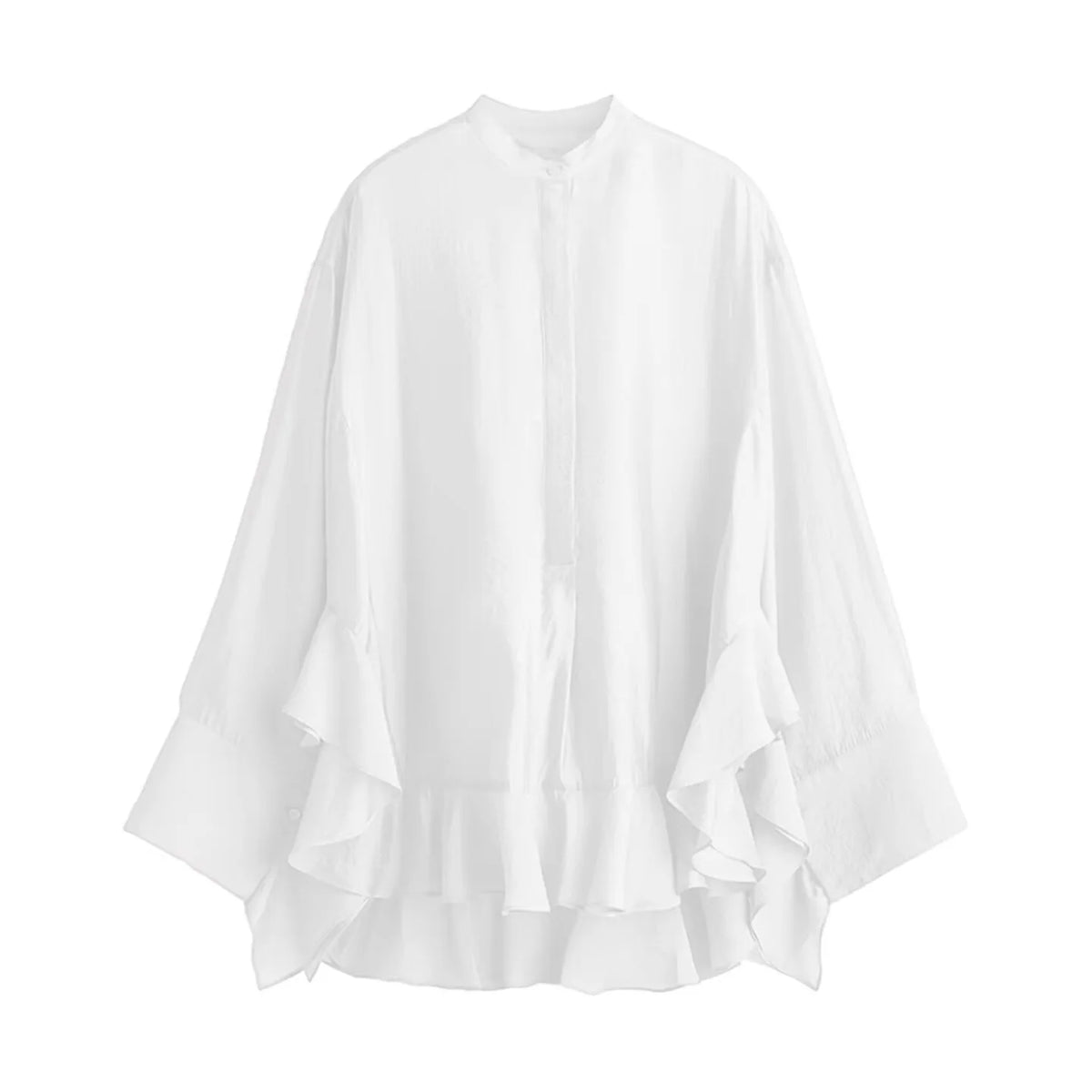 Casual Ruffles Hem Shirts Casual Oversize Women Shirt Tierred Single Breasted Streetwear Shirt Y2K Autumn Pleated Elegant Blouse