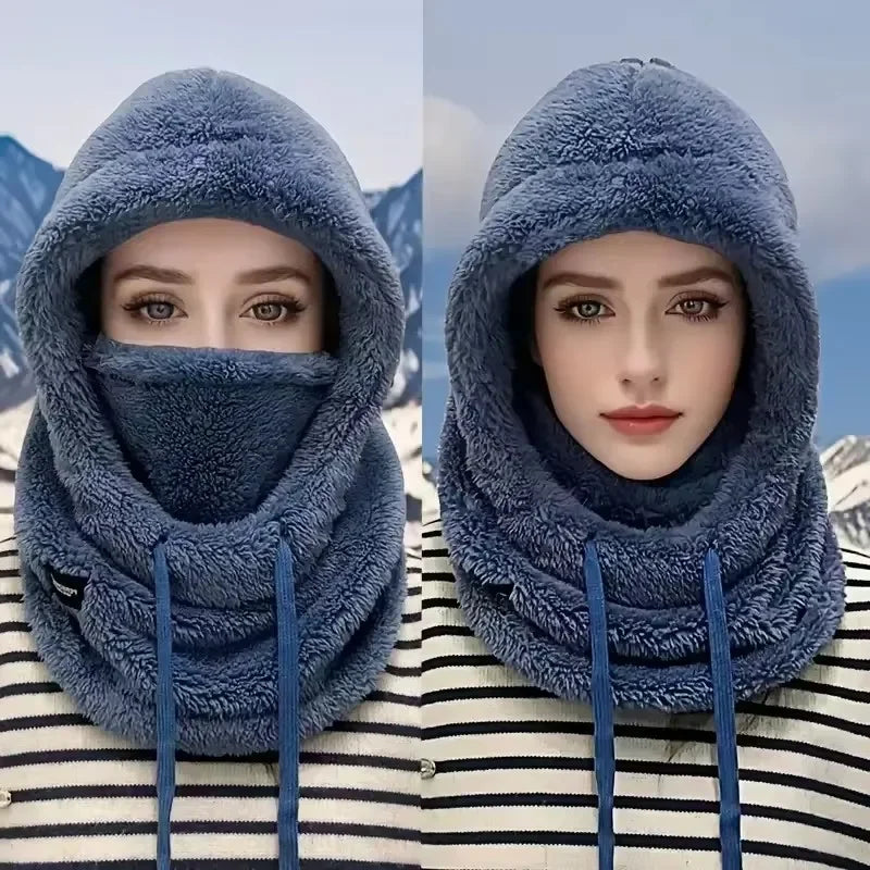 Winter Warm Fleece Hood Scarf for Women Windproof Full Face Cover Hat Outdoor Sports Cycling Neck Warmer