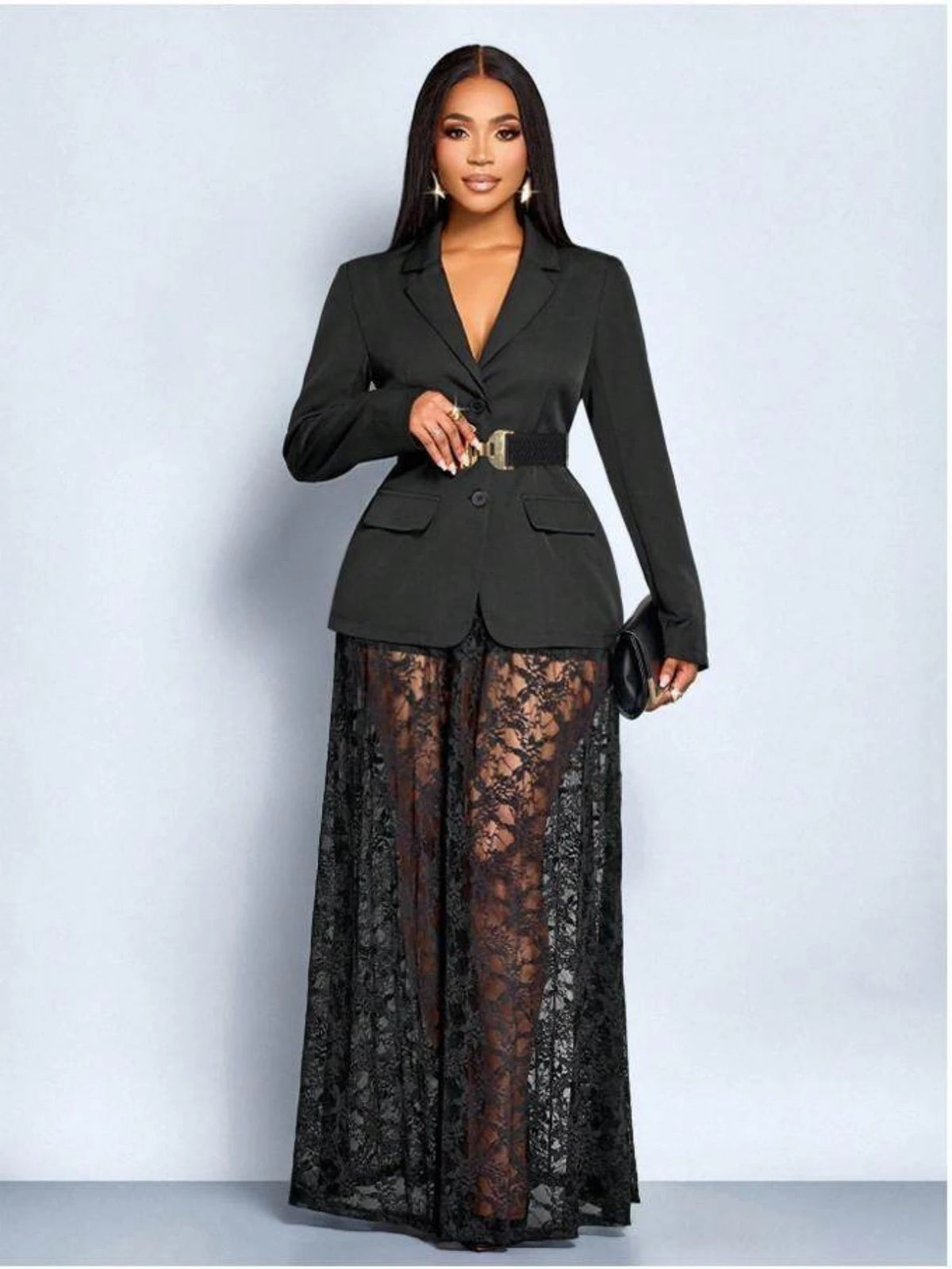 Women's Lapel Long Sleeve Blazer Matching Maxi Skirt Outfit For Street Evening Party Daily Fashion Occasions