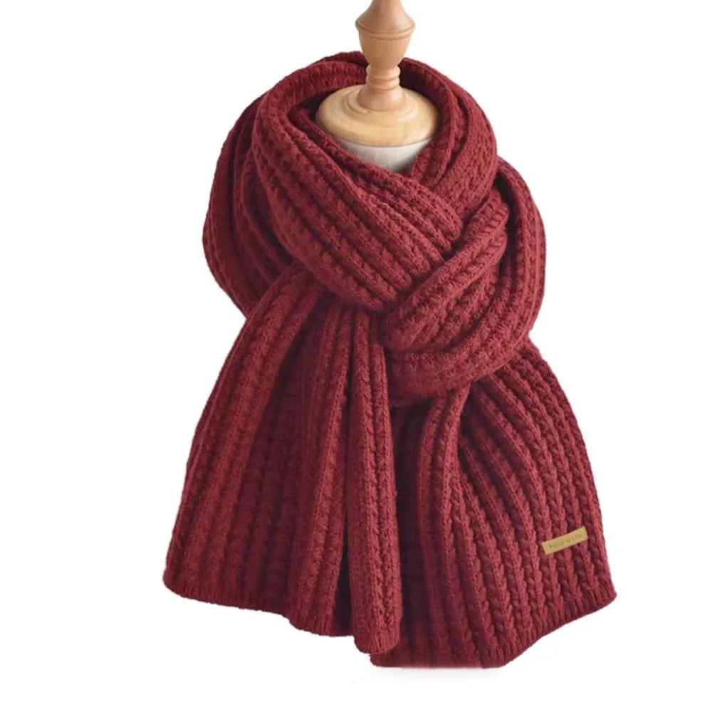 Fashion Thickened Knitted Scarf Winter Warm Outdoor Wraps Long Scarves Solid Color Neckerchief Male and Female