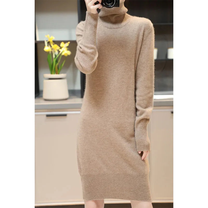 Merino Wool Turtleneck Sweater Dress