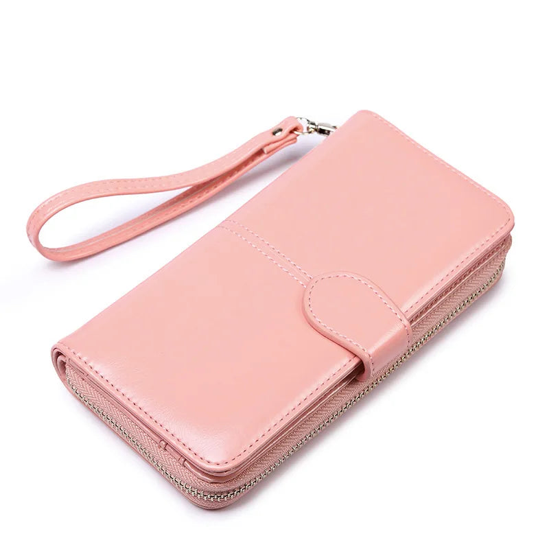 Women's PU Leather Long Wallet – Fashion Solid Color Zipper Purse, Large Capacity Coin Money Holder, Ladies Clutch Bolsa Mujer
