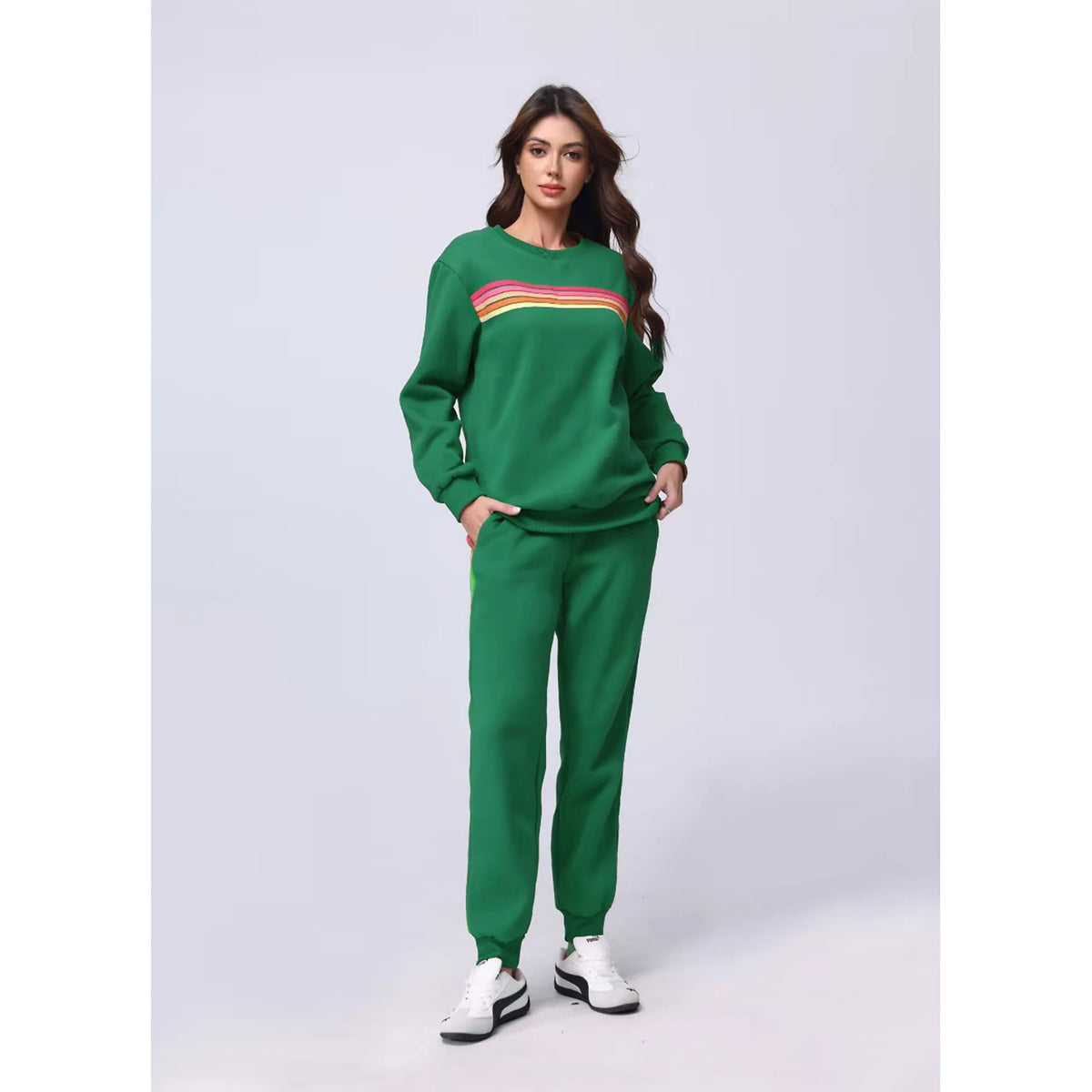 Rainbow Stripe Sweatsuit Set, 2 Piece