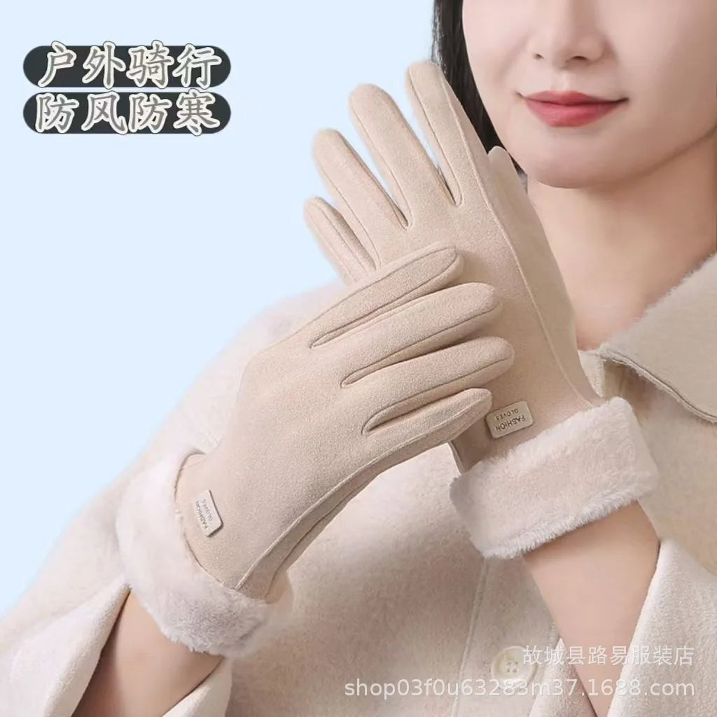Gloves for Women, Winter Outdoor Cycling, Anti Cold Cotton, Cashmere, Fleece, Bicycle Insulation Gloves