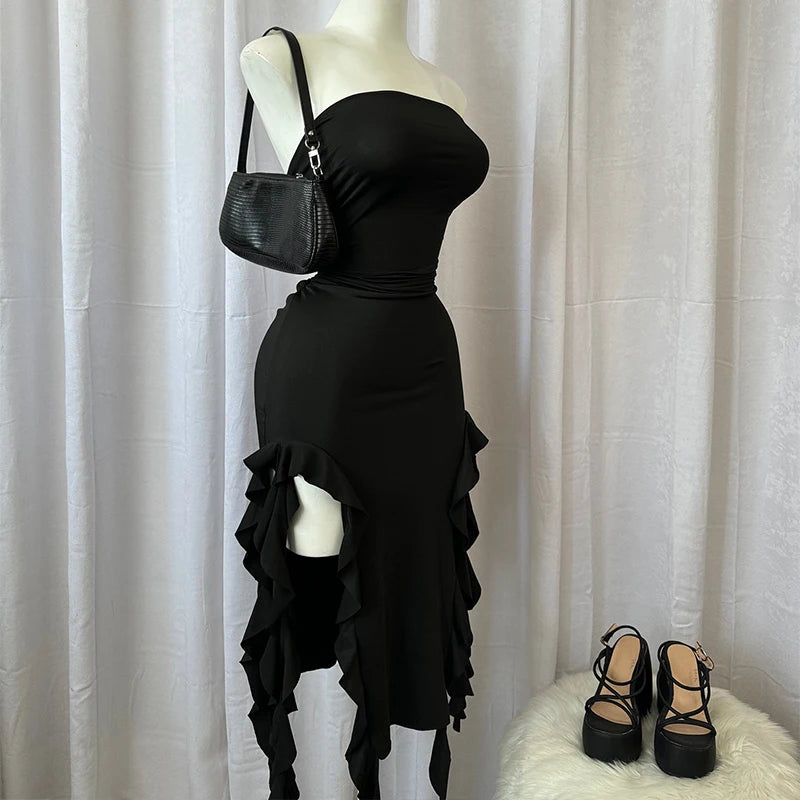 Strapless Backless Mini Dress with High Slit