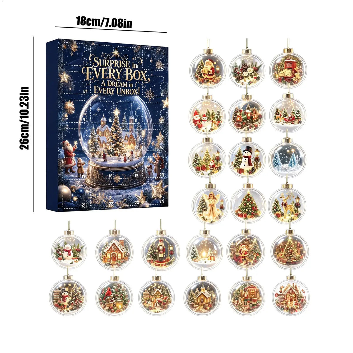 Christmas Countdown Calendar Snowy landscape Ornaments Reusable 24-Day Classic Flat Keepsake Acrylic Ornaments for Homeowners