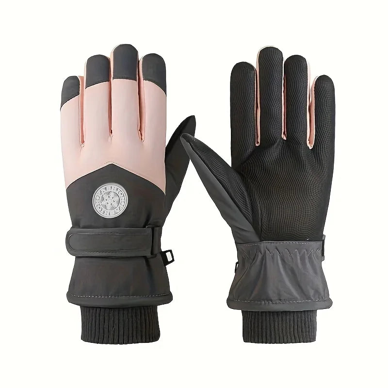Winter Snowboard Ski Gloves PU Leather Non-slip Touch Screen Waterproof Motorcycle Cycling Fleece Warm Riding Gloves