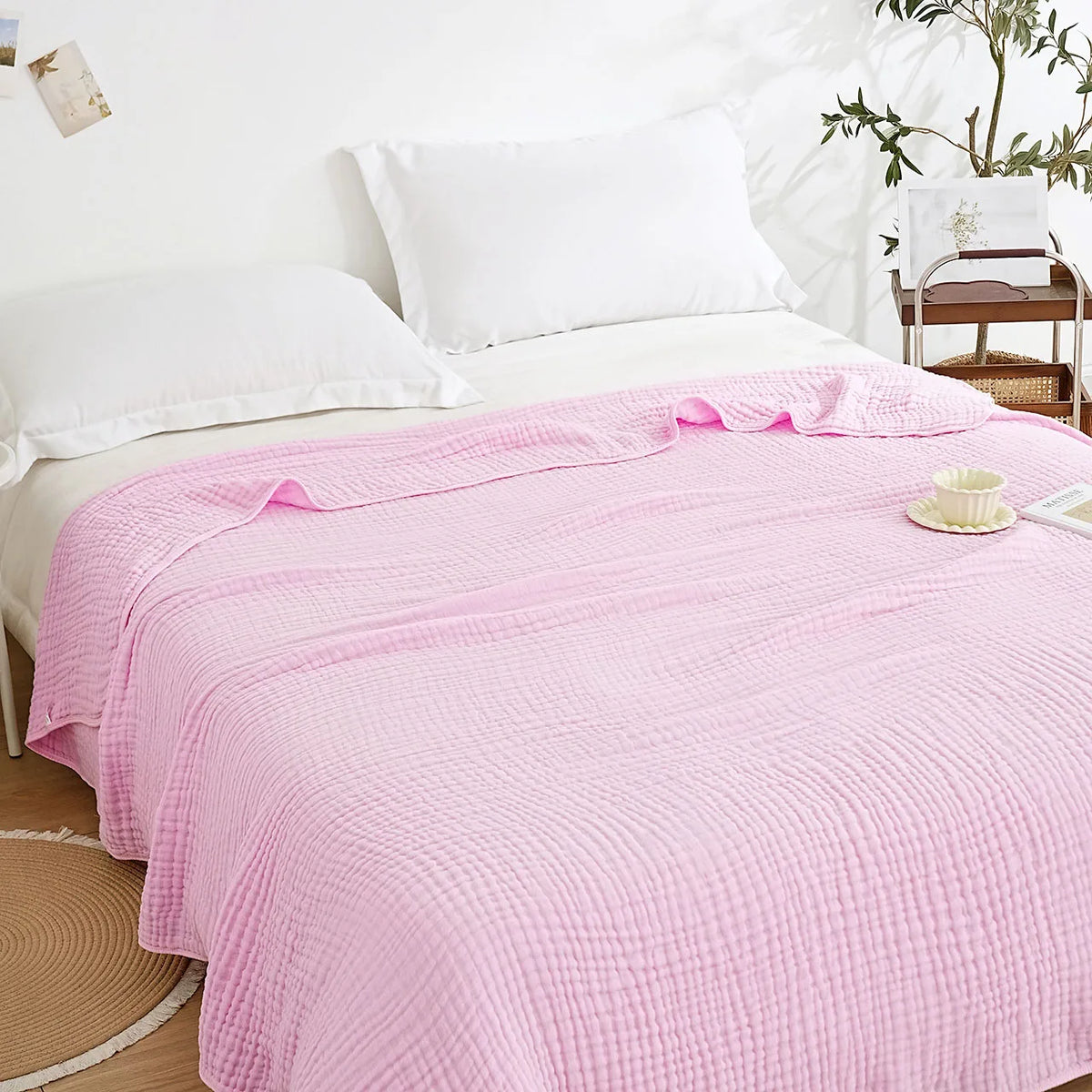 100% Cotton Muslin Blanket,6-Layer Lightweight Blanket for Bed,Pre-Washed Breathable Gauze for Bed Layering,All Season Comfort