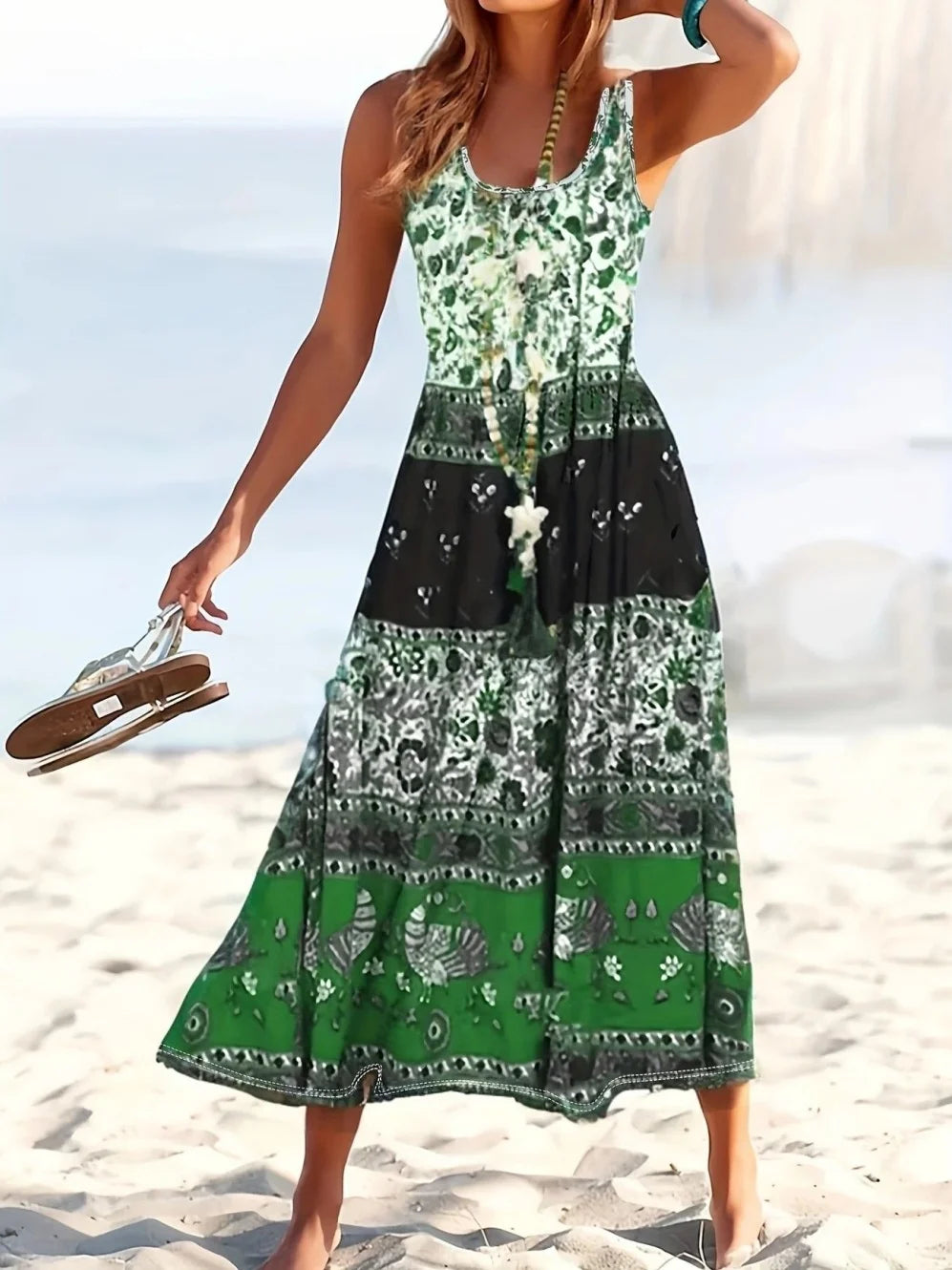 Fashion Summer Dresses 2026 Hawaiian Beach Vacation Bohemian Style Long Dress Sexy Sleeveless Round Neck Elegant Women's Dresses