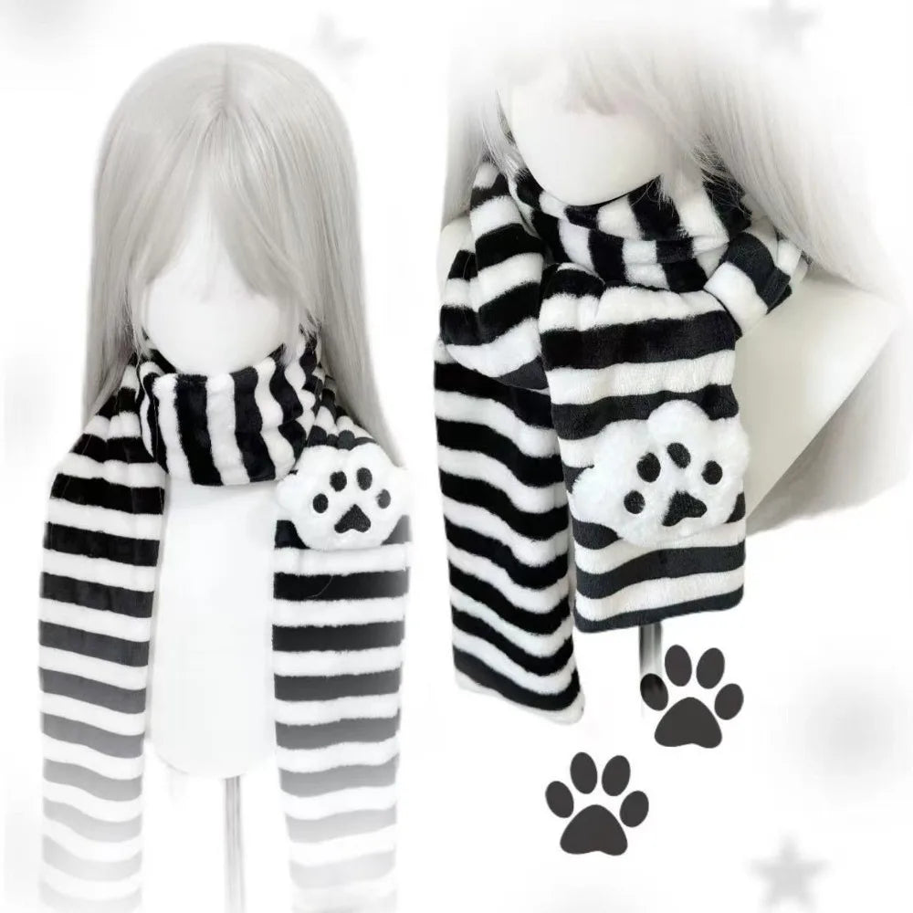 Cute Winter Knitted Scarf Y2K Warm Stripe Scarf Kawaii Soft Long Scarf for Women
