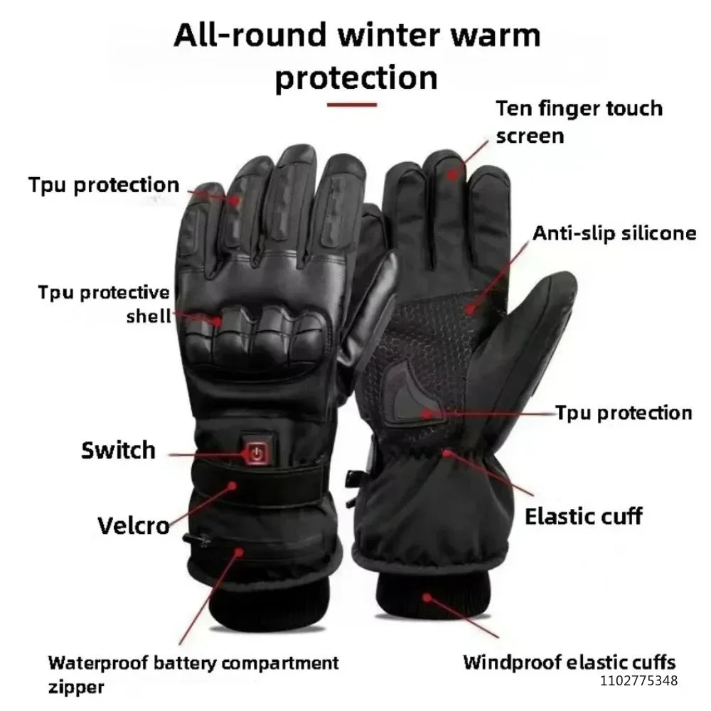 New Winter Heated Gloves for Motorcycle Biker Men Women Touchscreen Rechargeable Self Heating Gloves Ski Hiking Hand Warmer