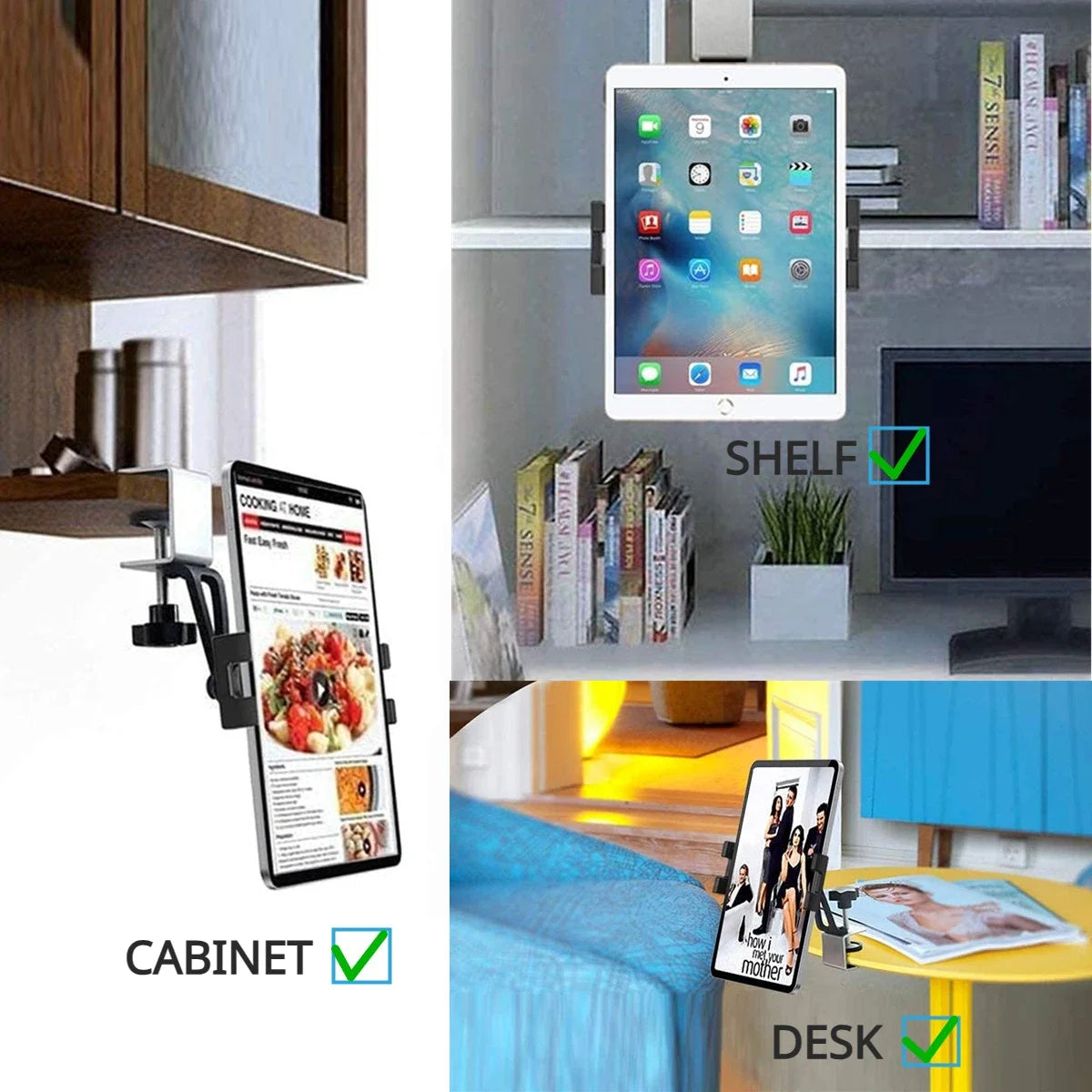 Kitchen Cabinet Tablet Mount Stand for 4-13'' Tablet & Phone Holder Stand Metal Tablets Cellphone Clamp Holder for IPad Air Pro