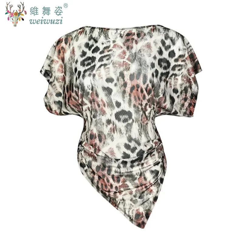 Loose Leopard Print Mesh Ballroom Dance Tops Women Modern Dancing Top Adults Rumba Samba Latin Dance Professional Practice Wear
