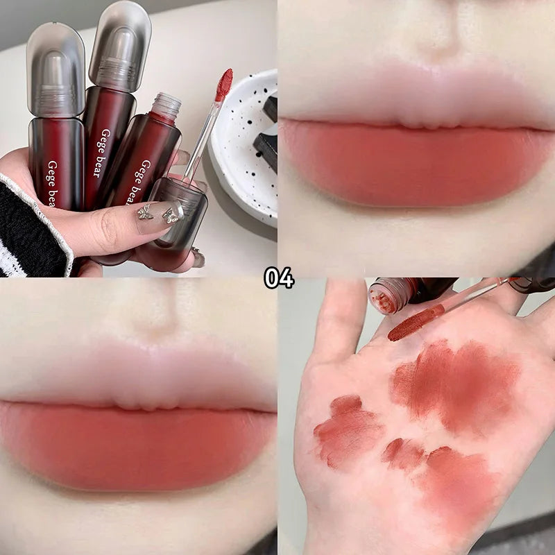 Gege bear Twilight Velvet Mist Lip Clay Matte Pure Color, Autumn and Winter Lip Glaze Rich and feminine,Apply makeup naturally