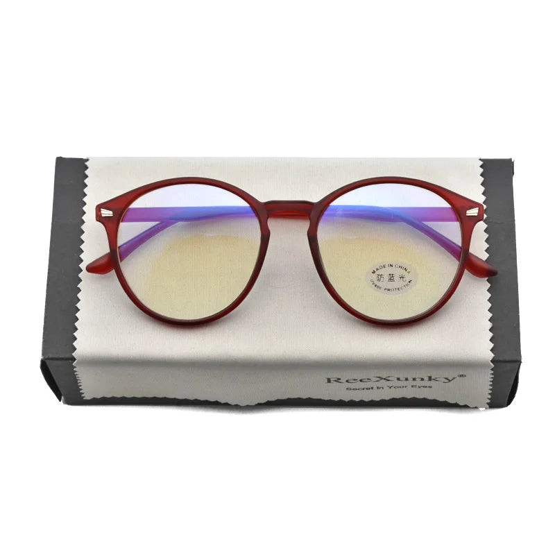 Blue Light Blocking Glasses, Vintage Round Full Frame with Metal Rivet Details, Lightweight Anti-Radiation for Daily Screen Time