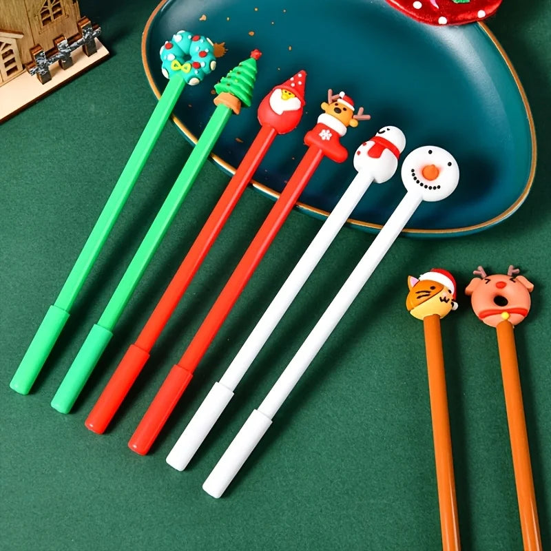 12 Christmas-Themed Neutral Pens, Office And Study Stationery, Good Gifts for Students, Diverse Styles, Holiday DIY Decorations