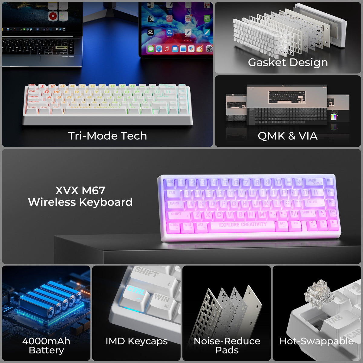 XVX M67 Miami Tri-Mode RGB Mechanical Keyboard