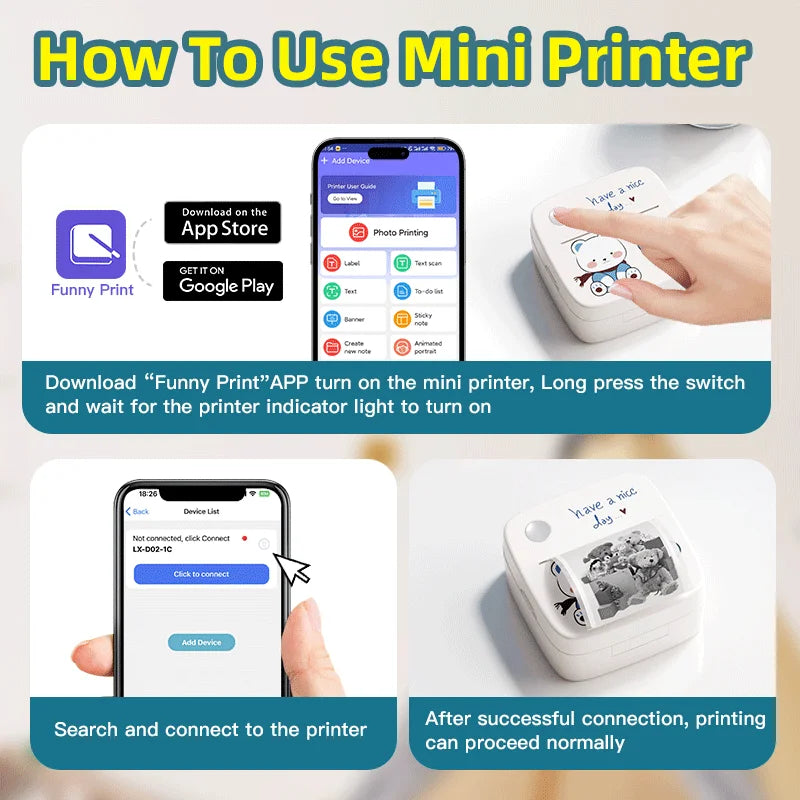 MINI Print Portable Thermal Printer Photo Pocket Thermal Label Printer B1 58mm Printing Wireless Bluetooth Android IOS