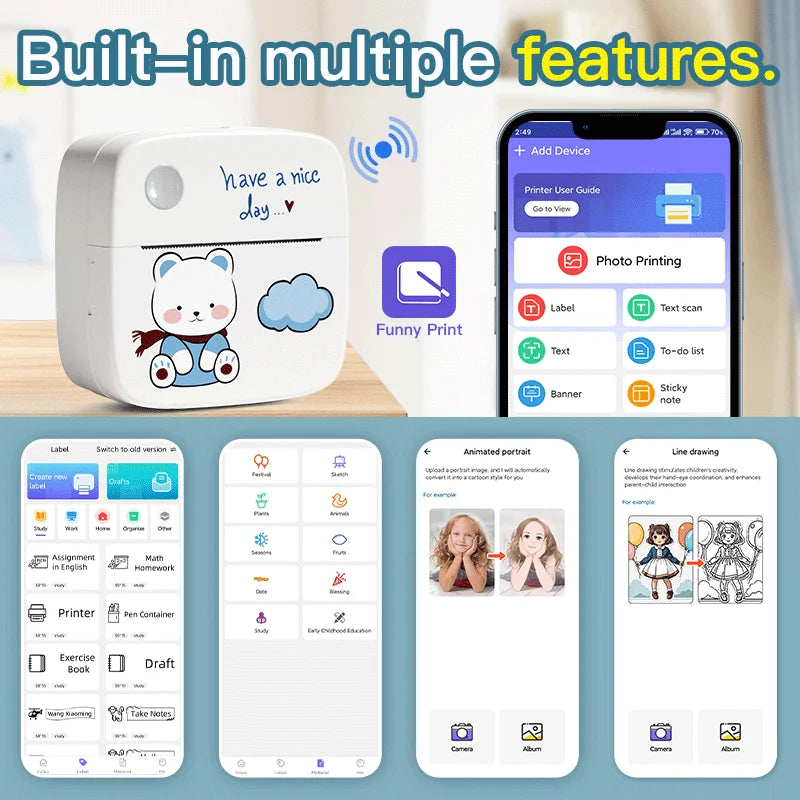 MINI Print Portable Thermal Printer Photo Pocket Thermal Label Printer B1 58mm Printing Wireless Bluetooth Android IOS