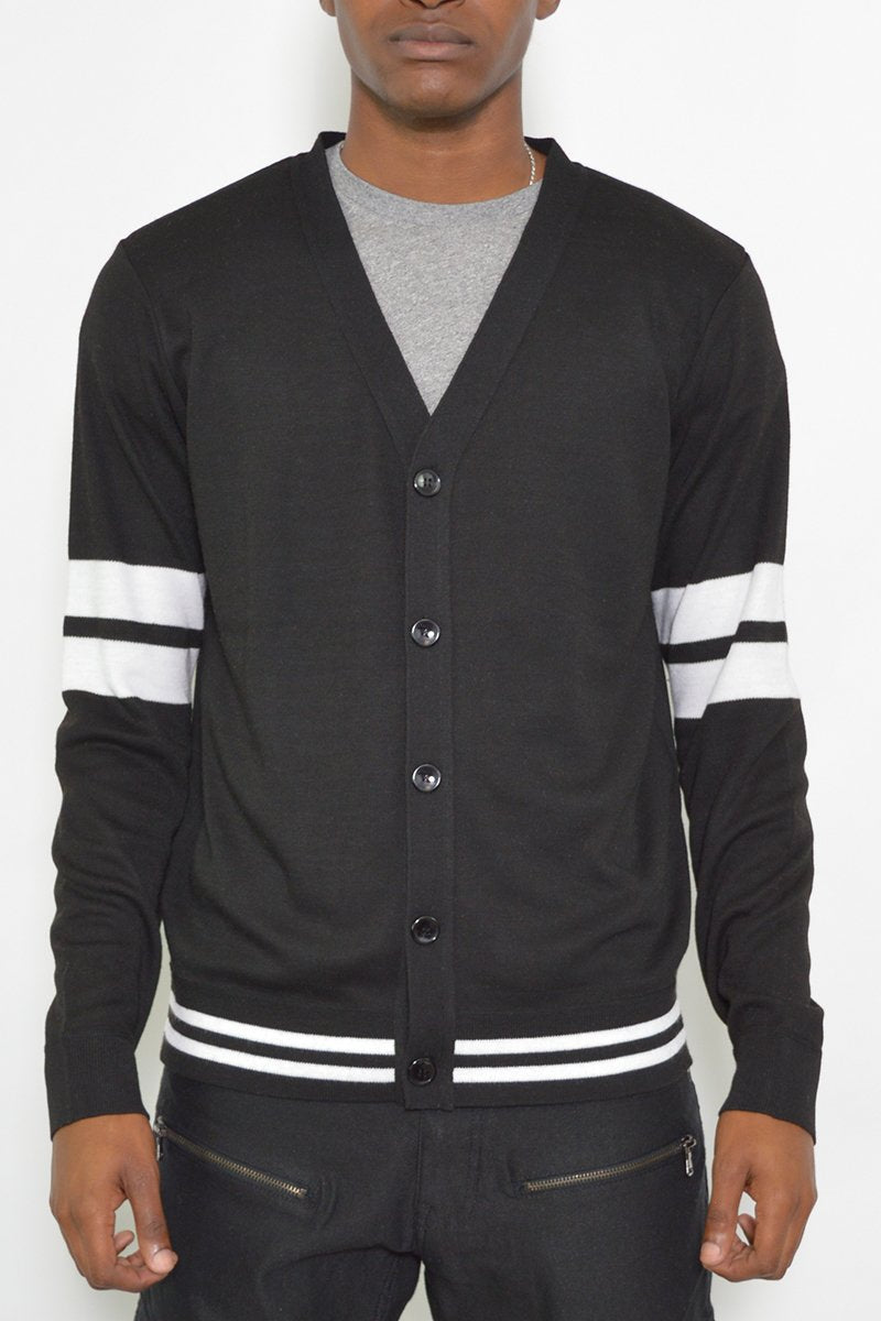 Two Stripe Knit Cardigan Sweater Button NR2002