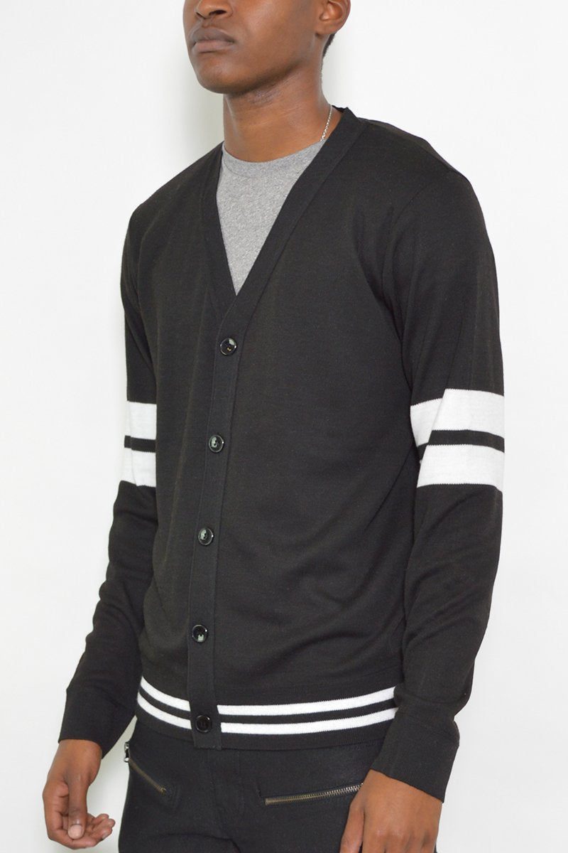 Two Stripe Knit Cardigan Sweater Button NR2002