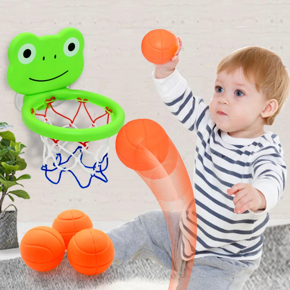 Toddler Animal Themed Indoor Basketball Frame Kids Bath Toys Set With 3 Plastic Balls Baby Parent Children Interactive Fun Game