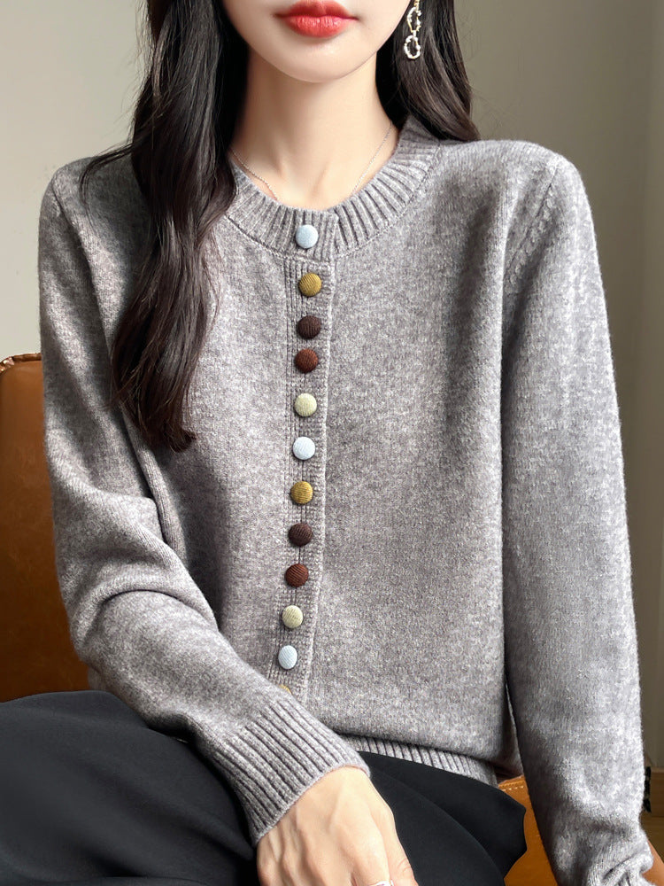 Autumn and Winter Retro Sweater Jacket for Women, Lazy Outerwear, 7-Stitch Thickened Colorful Button Faux Cardigan with Unique Design