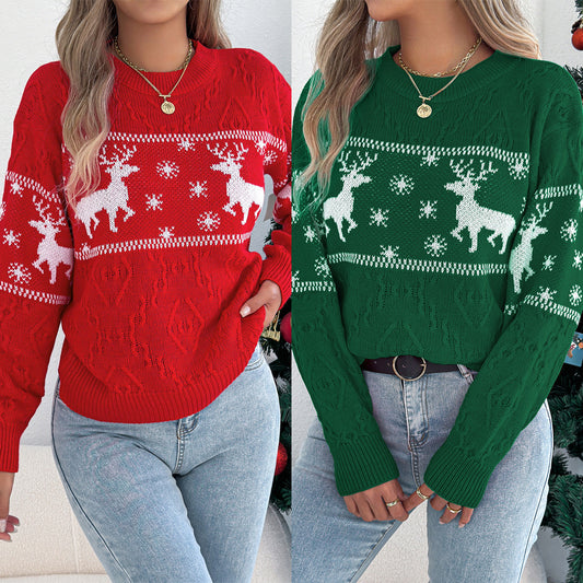 Real Shot of Autumn and Winter European and American Deer Pattern Lantern Long-Sleeved Pullover Sweater Amazon Cross-Border Women's Clothing Christmas