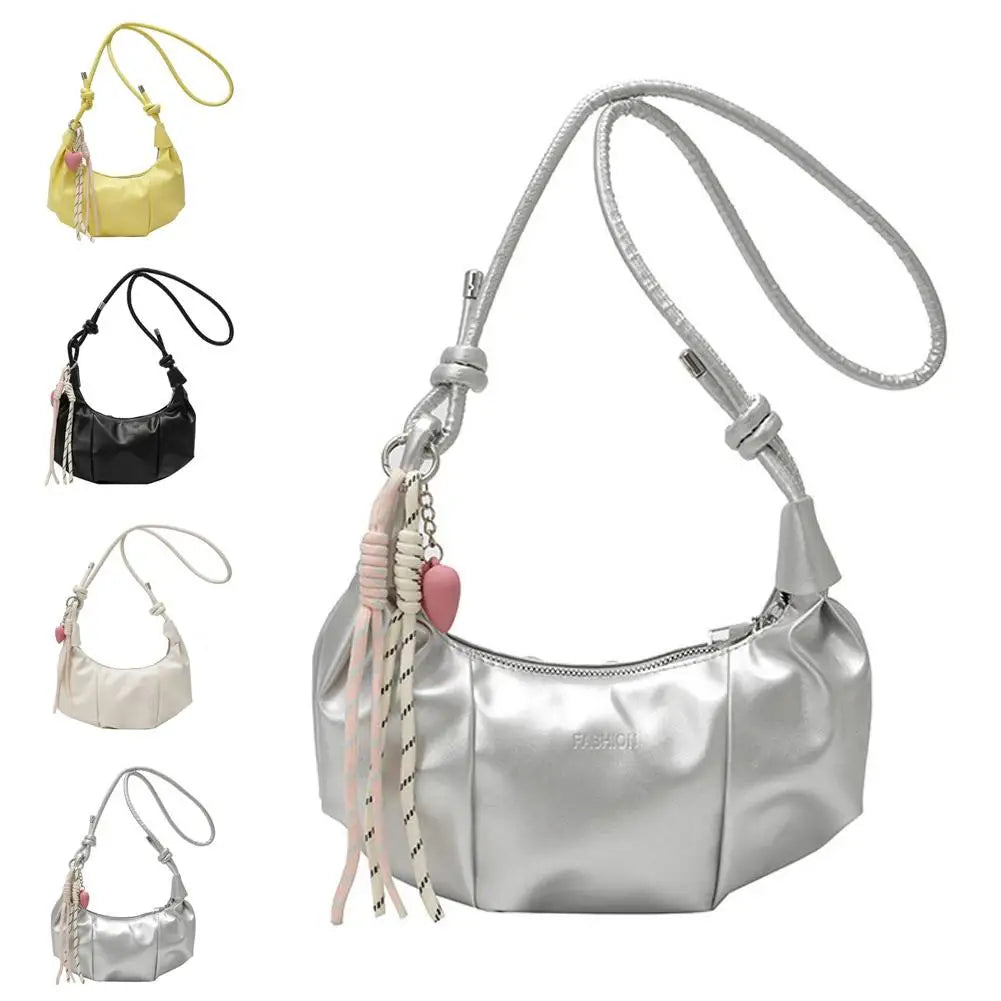 Fashion Ruched Dumpling Bag PU Leather Shoulder Underarm Bags for Women Elegant Pleated Crossbody Purse