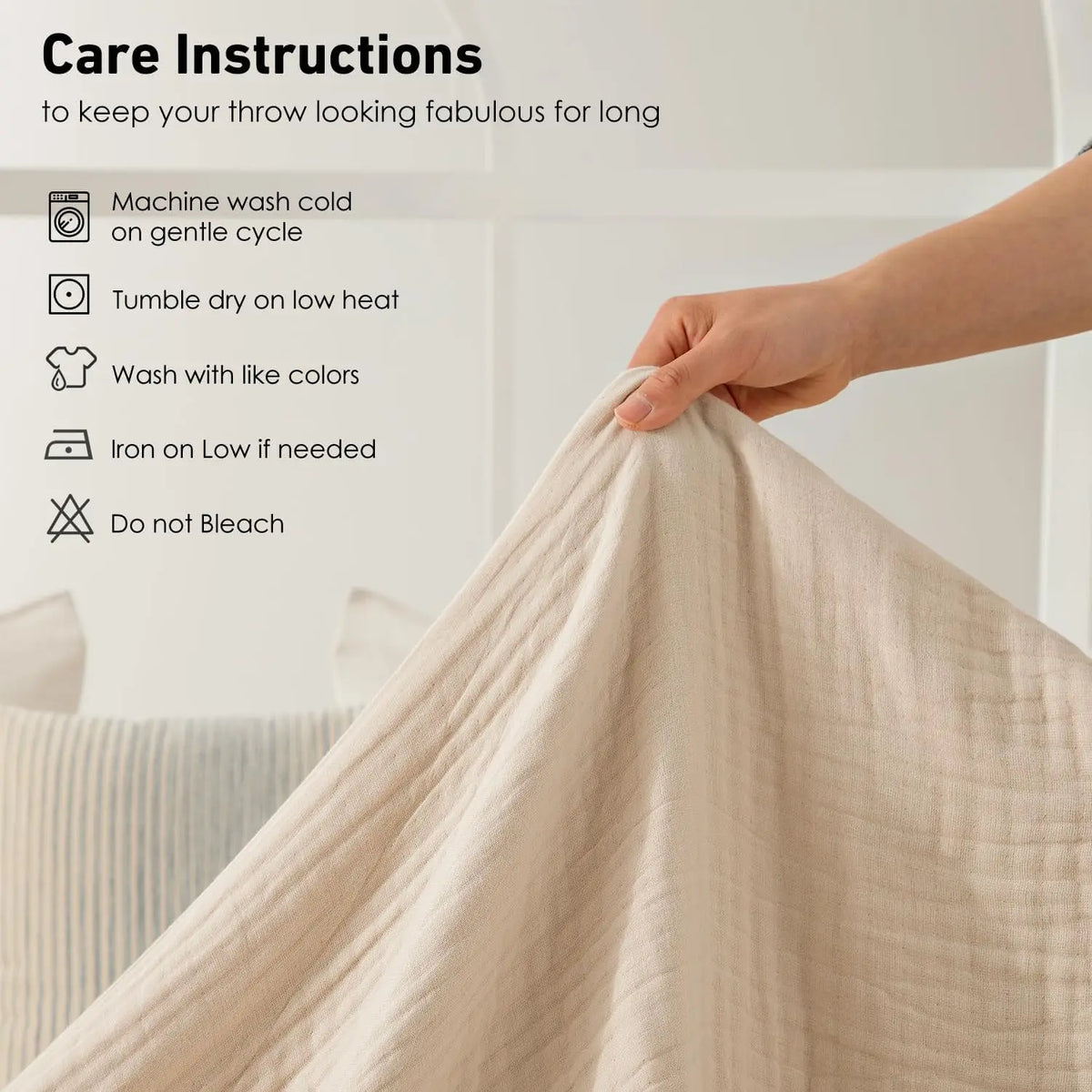 100% Cotton Muslin Blanket,6-Layer Lightweight Blanket for Bed,Pre-Washed Breathable Gauze for Bed Layering,All Season Comfort