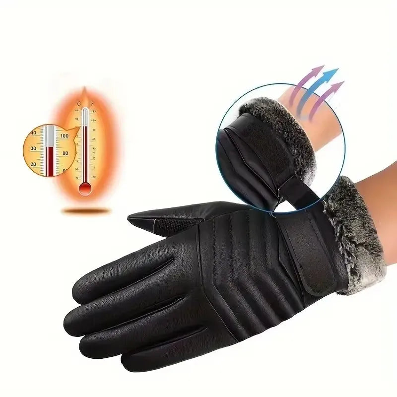 Winter Cycling Gloves for Men's Outdoor Waterproof Touch Screen Motorcycle Full Finger Gloves Leather Electric Bike Warm Gloves