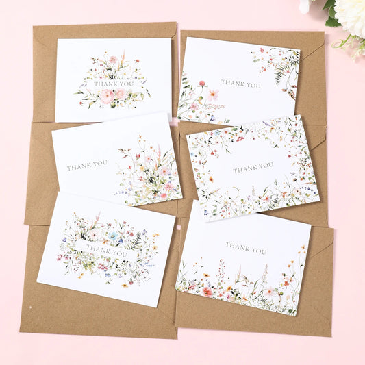Thank You Greeting Card Envelope Sets Happy Birthday Party Decorations Spring Wild Flower Wedding Invitation Cards Party Gifts