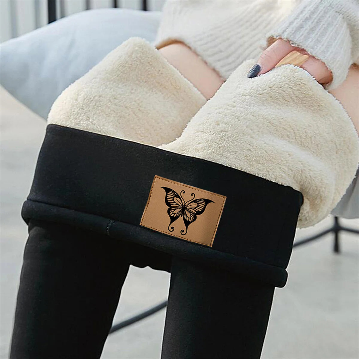 Winter Women Leggings Solid Warm Leggings Thicken Lambwool Hight Waist Fleece Keep Butt Lift High Stretchy Walking Pants Pocket