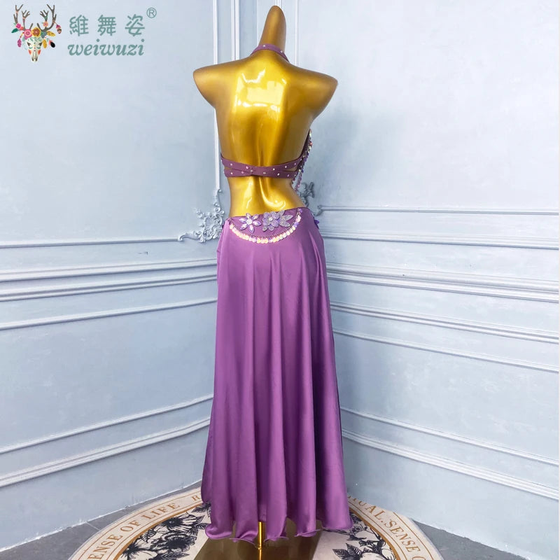 Belly Dancing Performance Set for Women's Customized Senior Sequin Bra+Sexy Split Long Skirt Oriental Dance Competition Costume