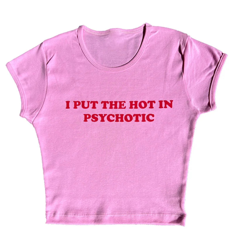 Baby Tee Cute Pink Womens Printed Aesthetic Fairy Crop Tops Y2k Clothes Punk Streetwear Sweet Emo Girls Sexy T-Shirts