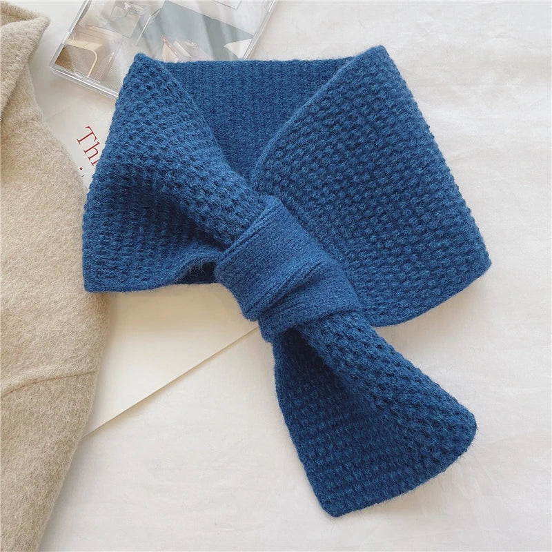 Knitted Small Scarf for Women Winter Trendy Lazy Neck Warmer Cross Korean Style Versatile Warm Solid Color Neck Protection