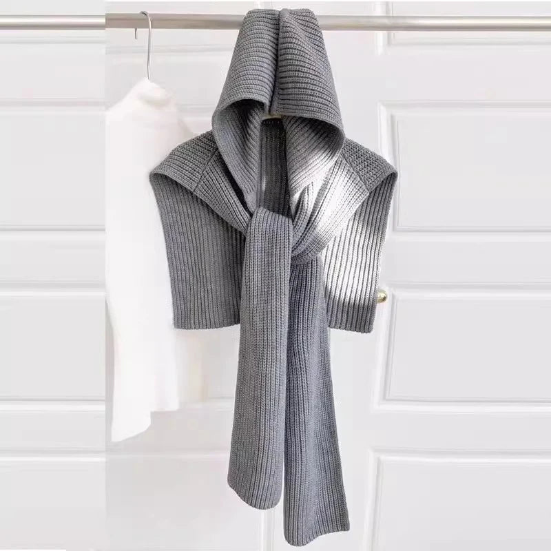 Women's Knitted Hat Scarf Shawl One-Piece Winter Warm Neck Protection Scarf Trendy Striped Design Autumn Winter New Style