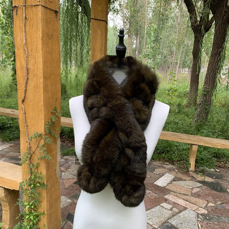 Real Rabbit Fur Scarf Winter Neck Warmer Knitted Furry Fur Collar Ladies Luxury Thick Fur Scarves Plush Real Fur Shawls Solid