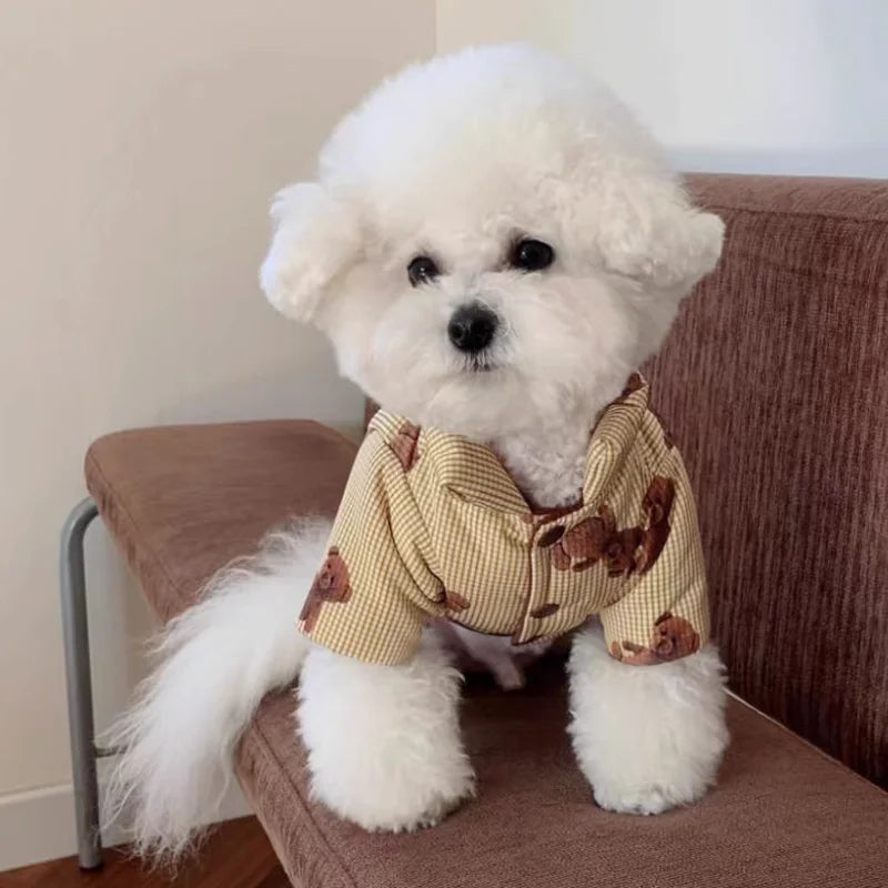 Winter Dog Jacket Coat with Hat Fashion New Dog Clothes Bear Print Puppy Down Jacket Thickened Cat Overcoat Poodle Pet Outfits