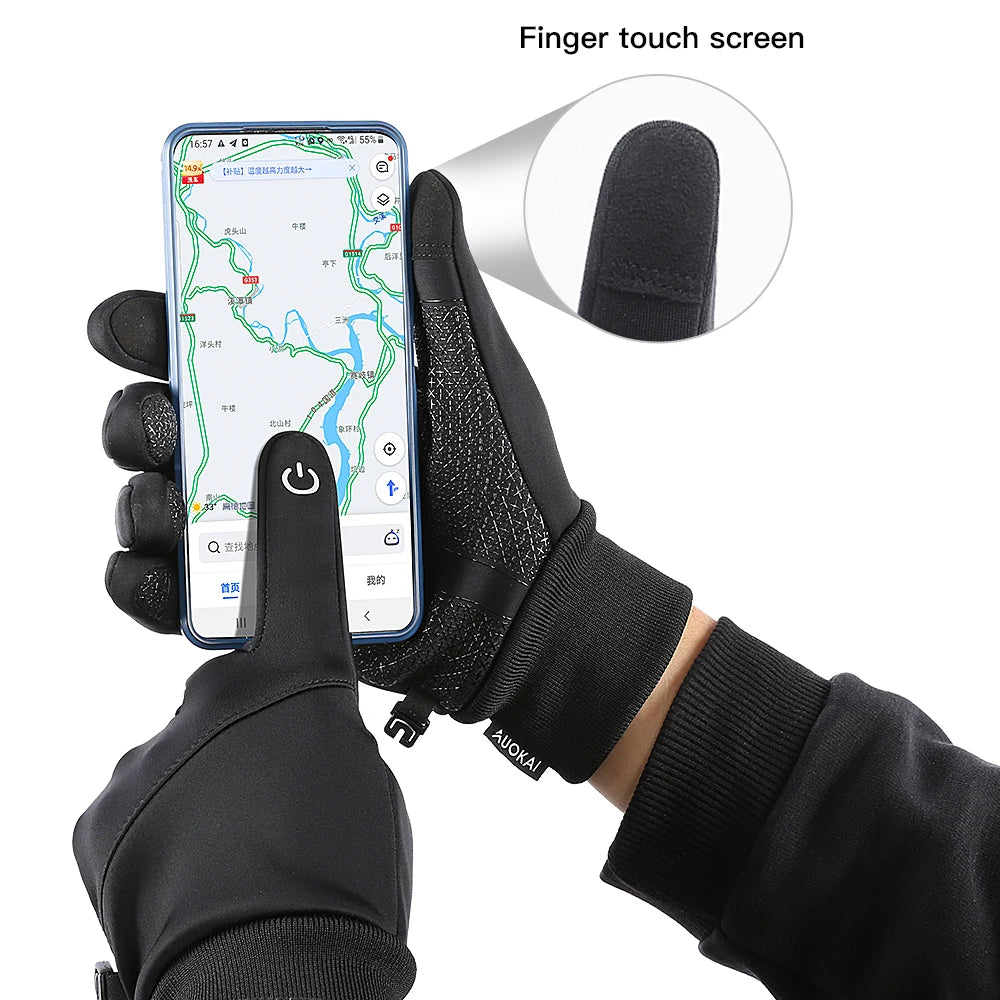 Winter Warm Cycling Gloves Water Windproof Touchscreen Anti-slip Bicycle Motorbike Gloves Men Black Hiking Mountaineering Gloves