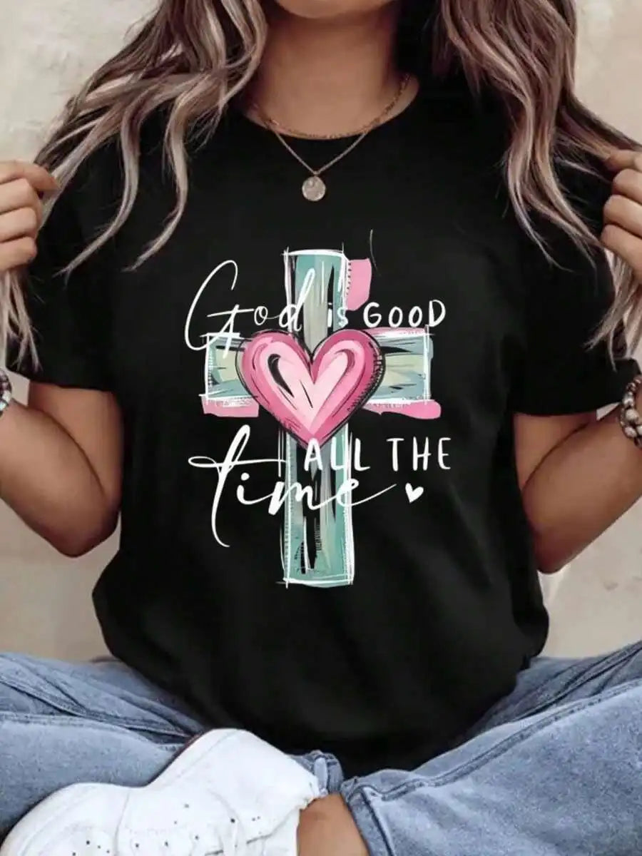 2026 Spring Summer Women Christian Faith Graphic Tee 220g Soft Cotton Crewneck Short Sleeve