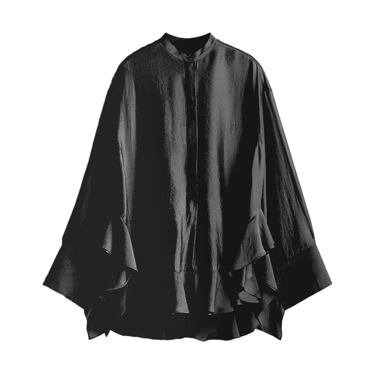 Casual Ruffles Hem Shirts Casual Oversize Women Shirt Tierred Single Breasted Streetwear Shirt Y2K Autumn Pleated Elegant Blouse