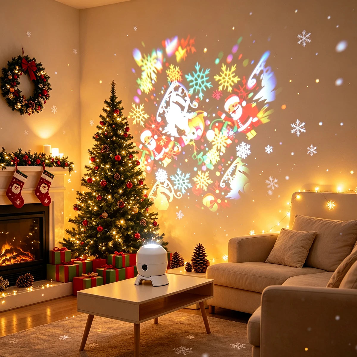 Christmas Projector Light 22 Patterns Rotating LED Projection Lamp Santa Claus Snowflake Elk Xmas Decor Night Light Rechargeable