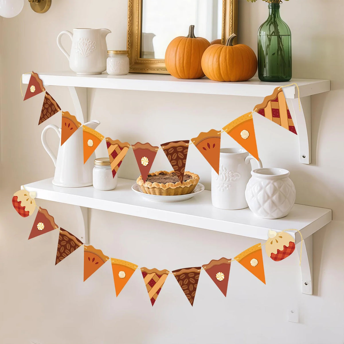 2026 Thanksgiving Fall Themed Pizz Pie Triangle Flag Decoration Autumn Harvest Halloween Pennant Party Fireplace Wall Home Decor