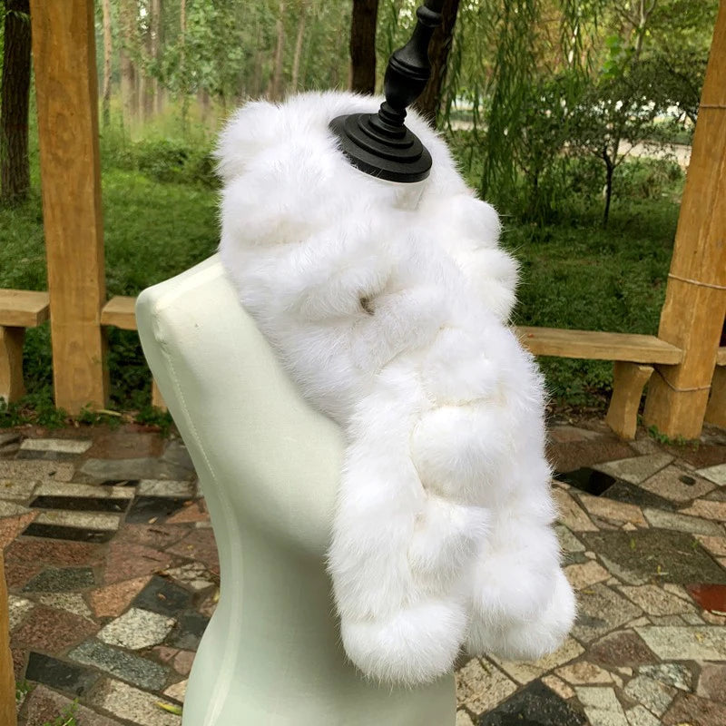Real Rabbit Fur Scarf Winter Neck Warmer Knitted Furry Fur Collar Ladies Luxury Thick Fur Scarves Plush Real Fur Shawls Solid