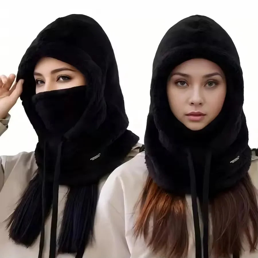 Winter Warm Fleece Hood Scarf for Women Windproof Full Face Cover Hat Outdoor Sports Cycling Neck Warmer