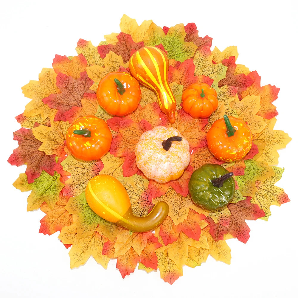 58pcs Thanksgiving Artificial Pumpkins Maple Leaf Autumn Ornament Wedding Home Decor DIY Crafts Halloween Party Decorations
