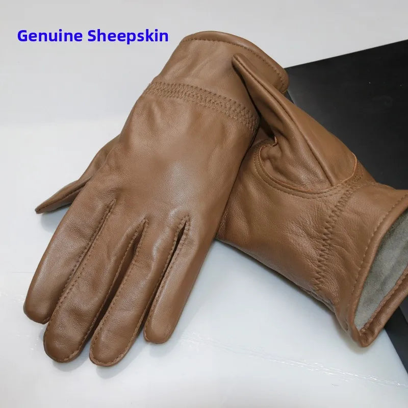 Men's Winter Gloves Fleece Lined Leather Motorcycle Riding Gloves Windproof Pure Color Biker Driving Outdoor Cycling Gloves